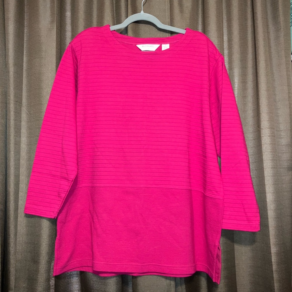Bechamel Textured Knit Long Sleeve Top in Magenta
